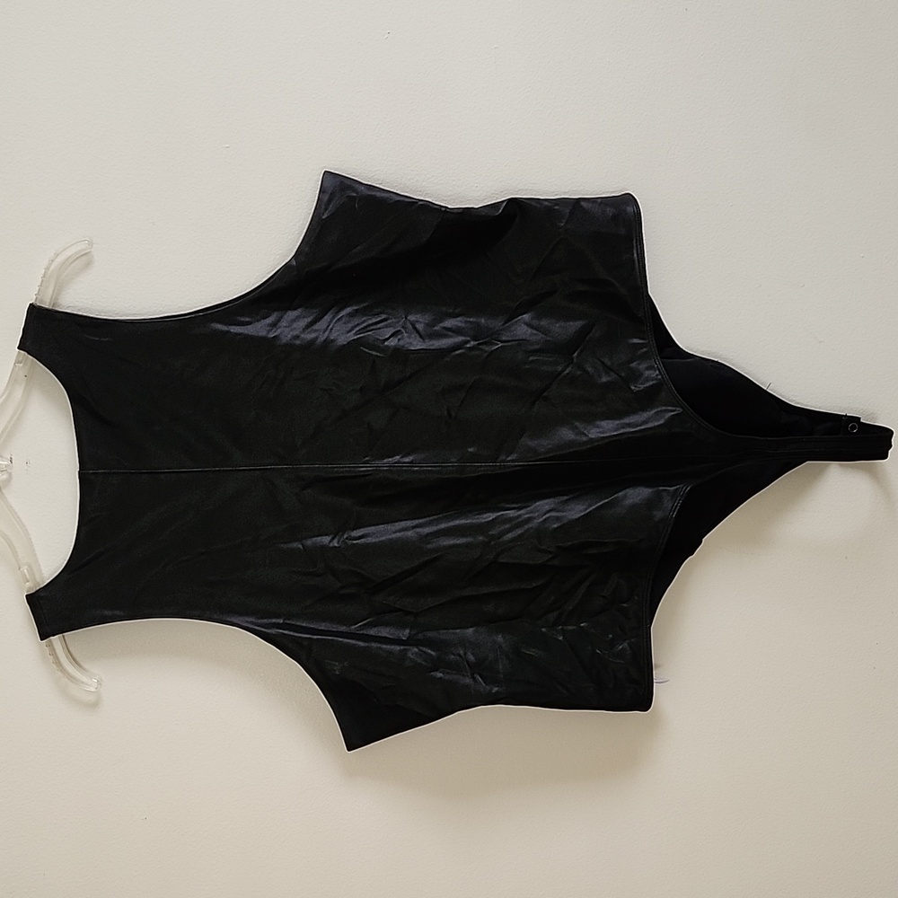 Good American High Neck Racerback Black Sleeveless Bodysuit Faux Leather 7 Or 3X - Picture 8 of 8